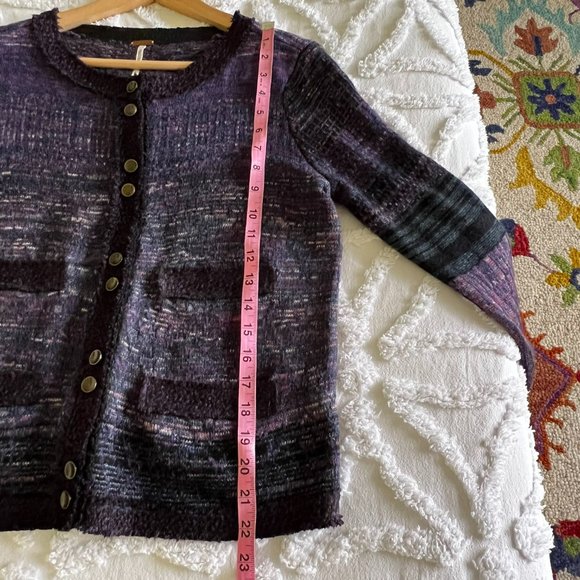 Free People Boucle Purple Women's Jacket Knit Sweater Cardigan Size Small - Picture 7 of 10
